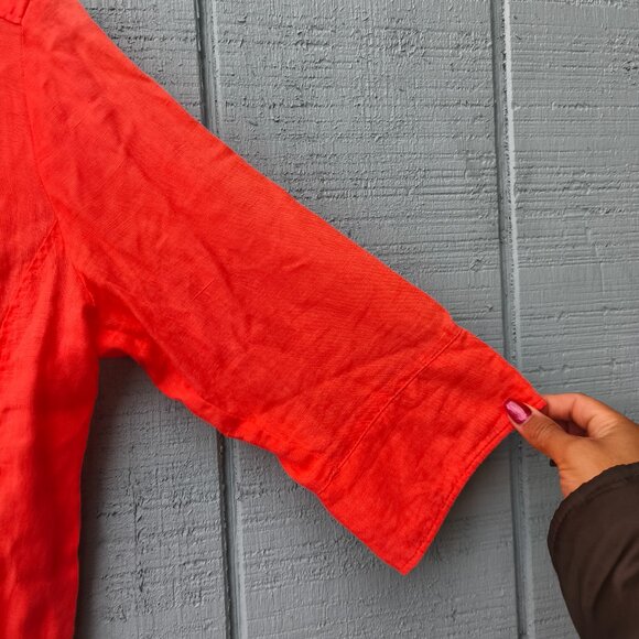 MaxMara Weekend 100% Linen Button Down Blouse sz S/M Orange Beach Quiet Luxury - Picture 3 of 10